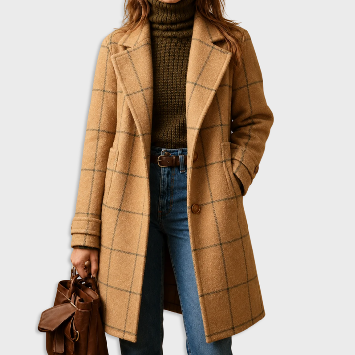 CHECKED FALLING COAT FOR WOMEN