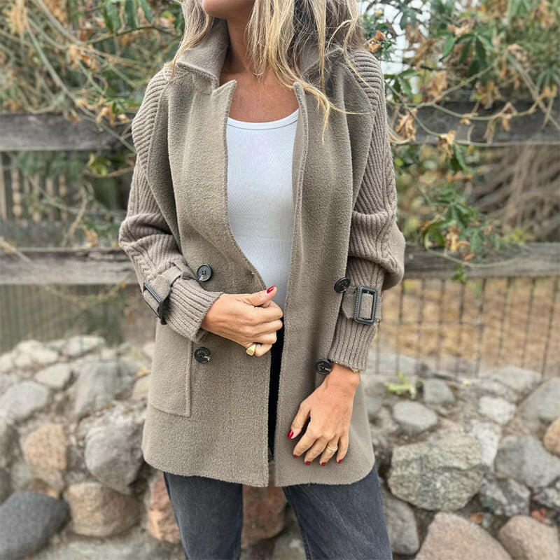 LONG COAT WITH CONTRASTING SLEEVES FOR WOMEN