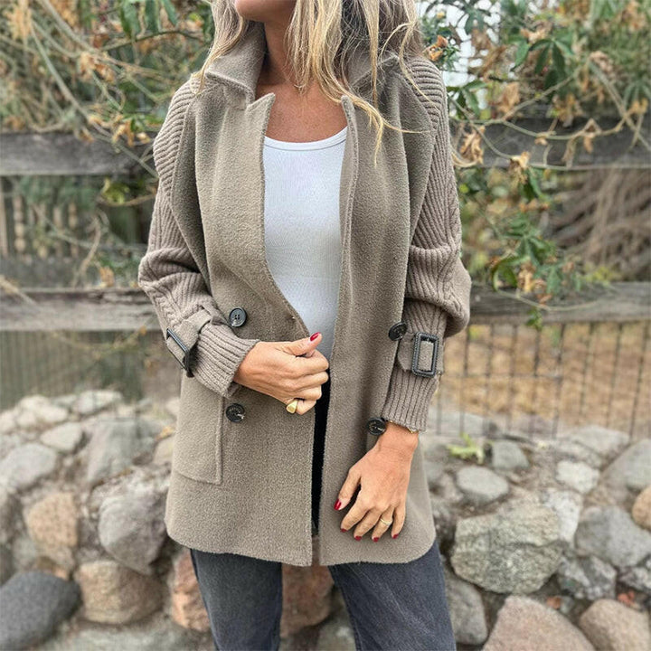 LONG COAT WITH CONTRASTING SLEEVES FOR WOMEN