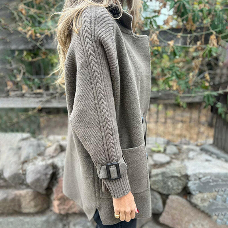 LONG COAT WITH CONTRASTING SLEEVES FOR WOMEN