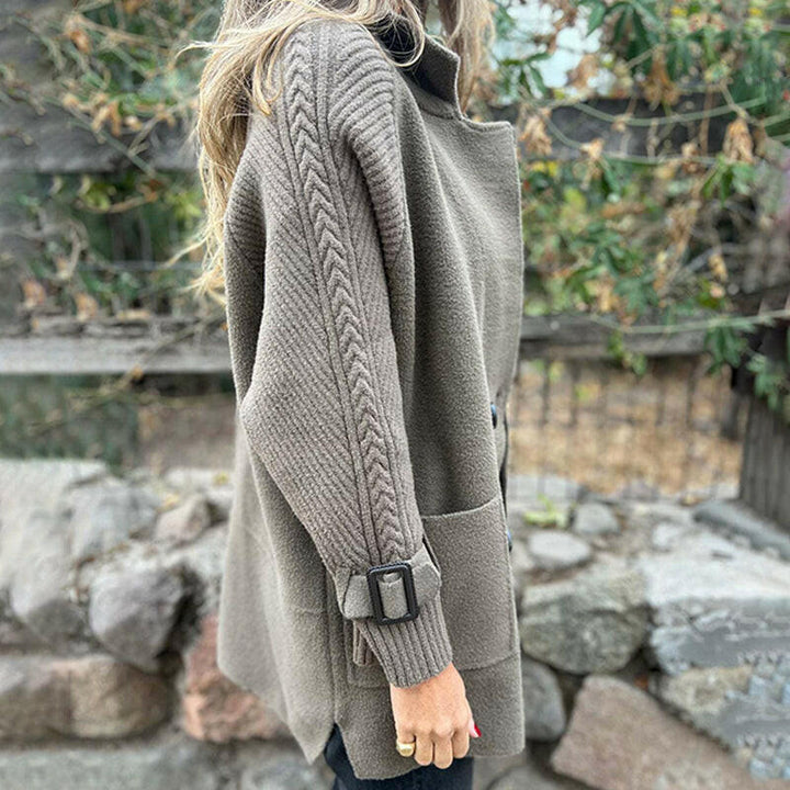 LONG COAT WITH CONTRASTING SLEEVES FOR WOMEN